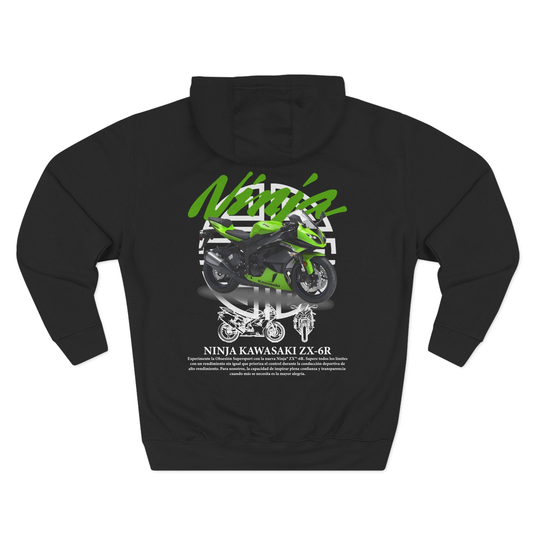 Kawasaki Ninja Motorcycle Hoodie — Green Sportbike Backprint Fleece Hoodie
