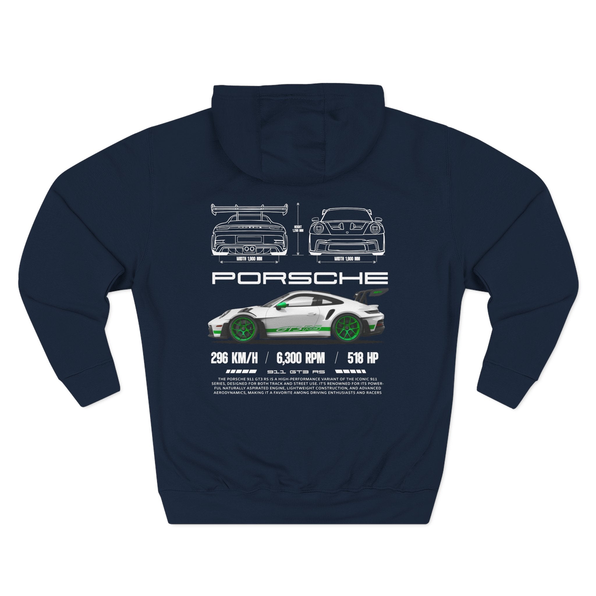 Porsche GT3 Cup Race Car Hoodie — Three-Panel Fleece Racing Graphic Hoodie