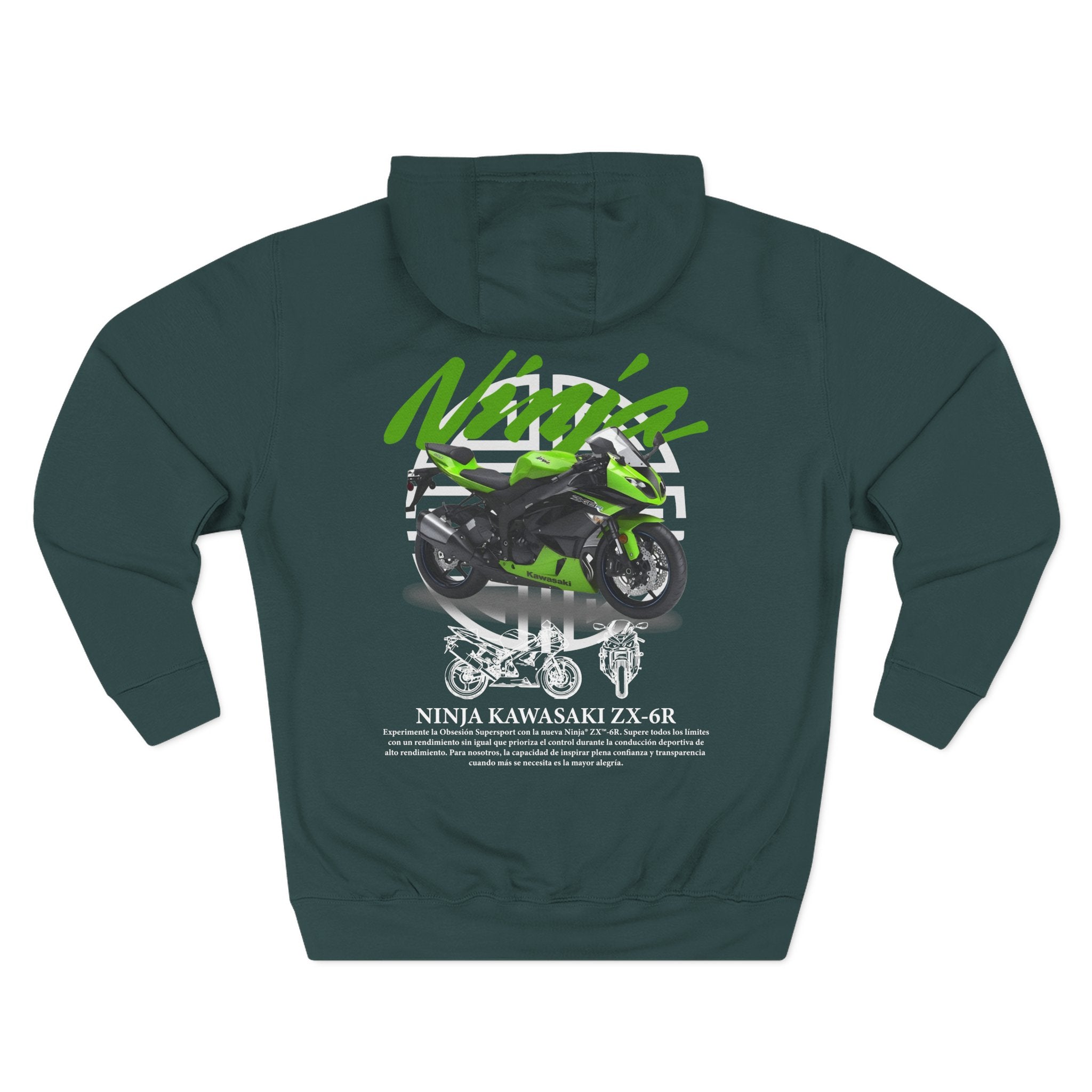 Kawasaki Ninja Motorcycle Hoodie — Green Sportbike Backprint Fleece Hoodie