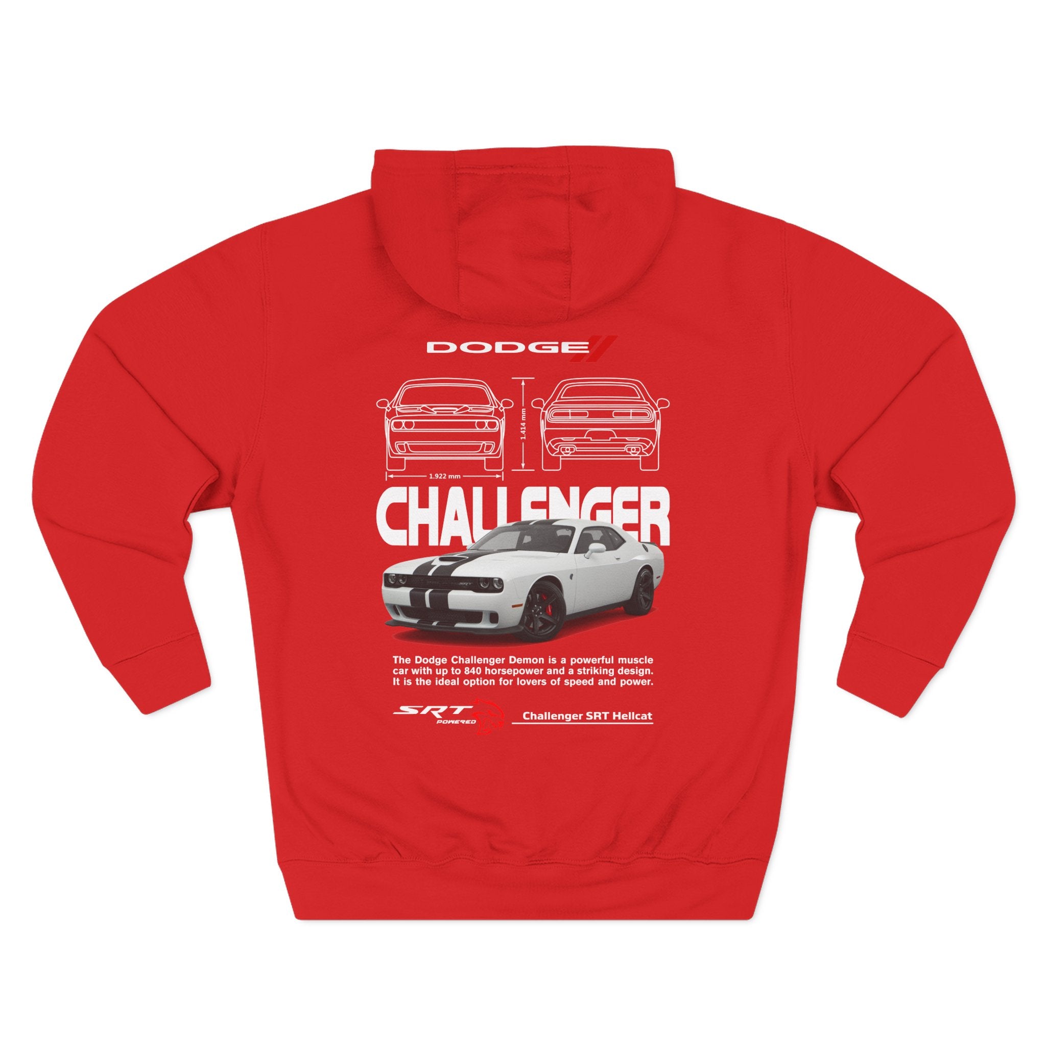 Challenger Muscle Car Hoodie — Dodge Graphic Three-Panel Fleece Pullover