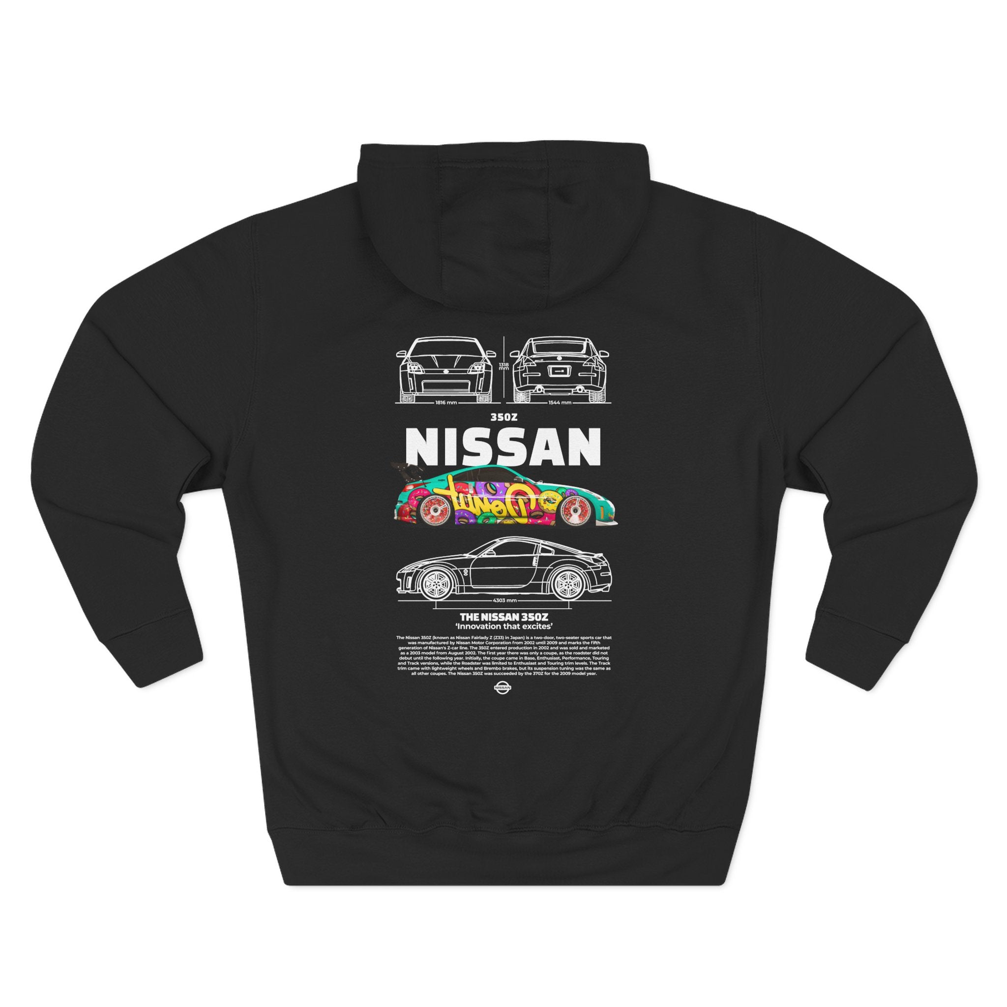 Nissan Skyline Retro Race Car Hoodie — Colorful JDM Graphic Back Print