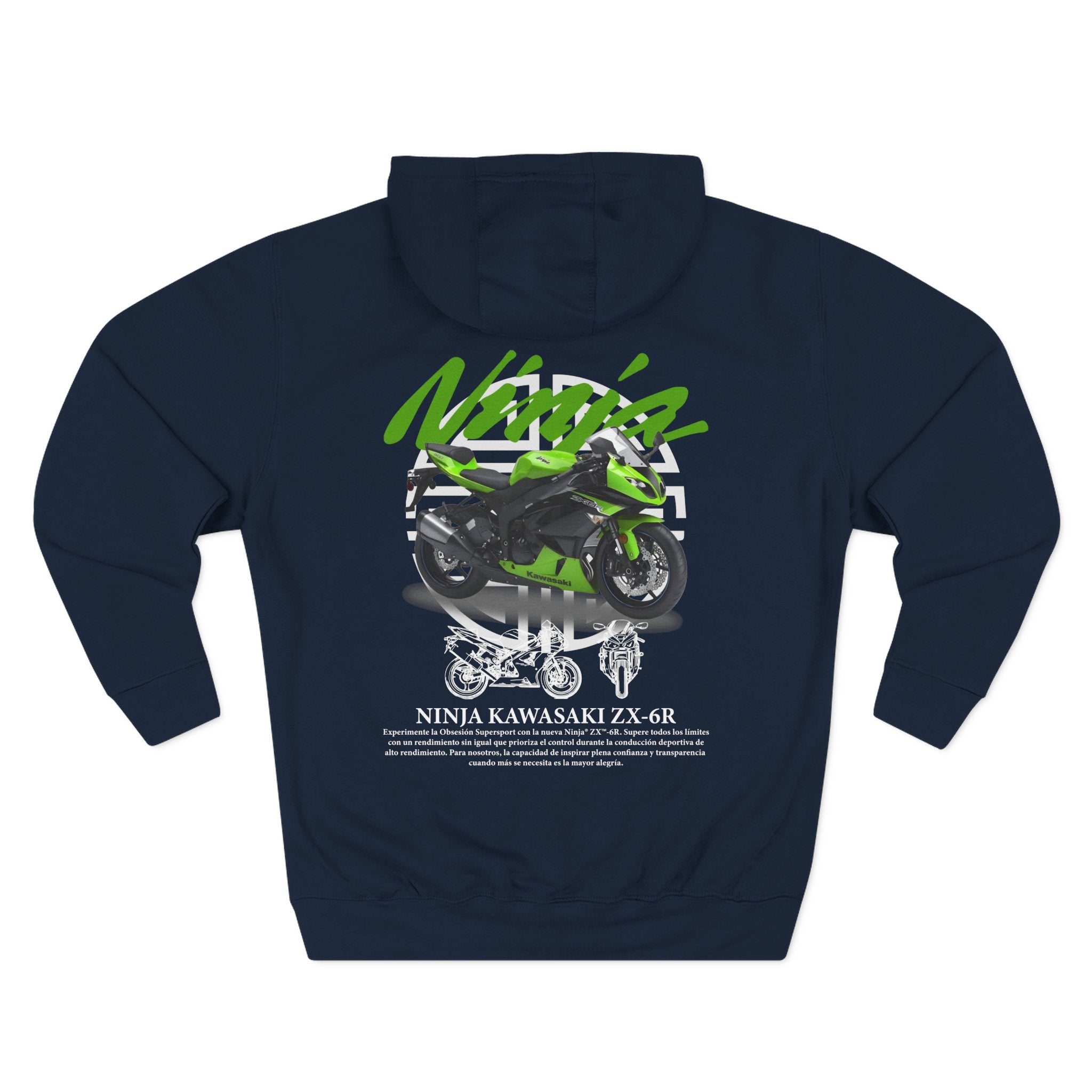 Kawasaki Ninja Motorcycle Hoodie — Green Sportbike Backprint Fleece Hoodie