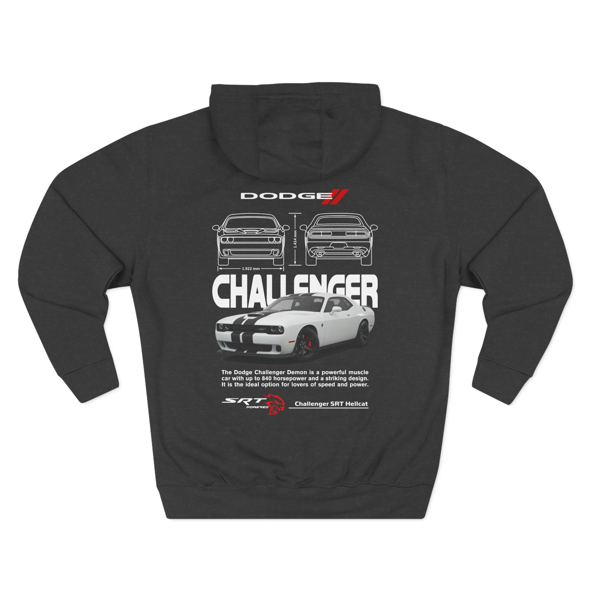 Challenger Muscle Car Hoodie — Dodge Graphic Three-Panel Fleece Pullover