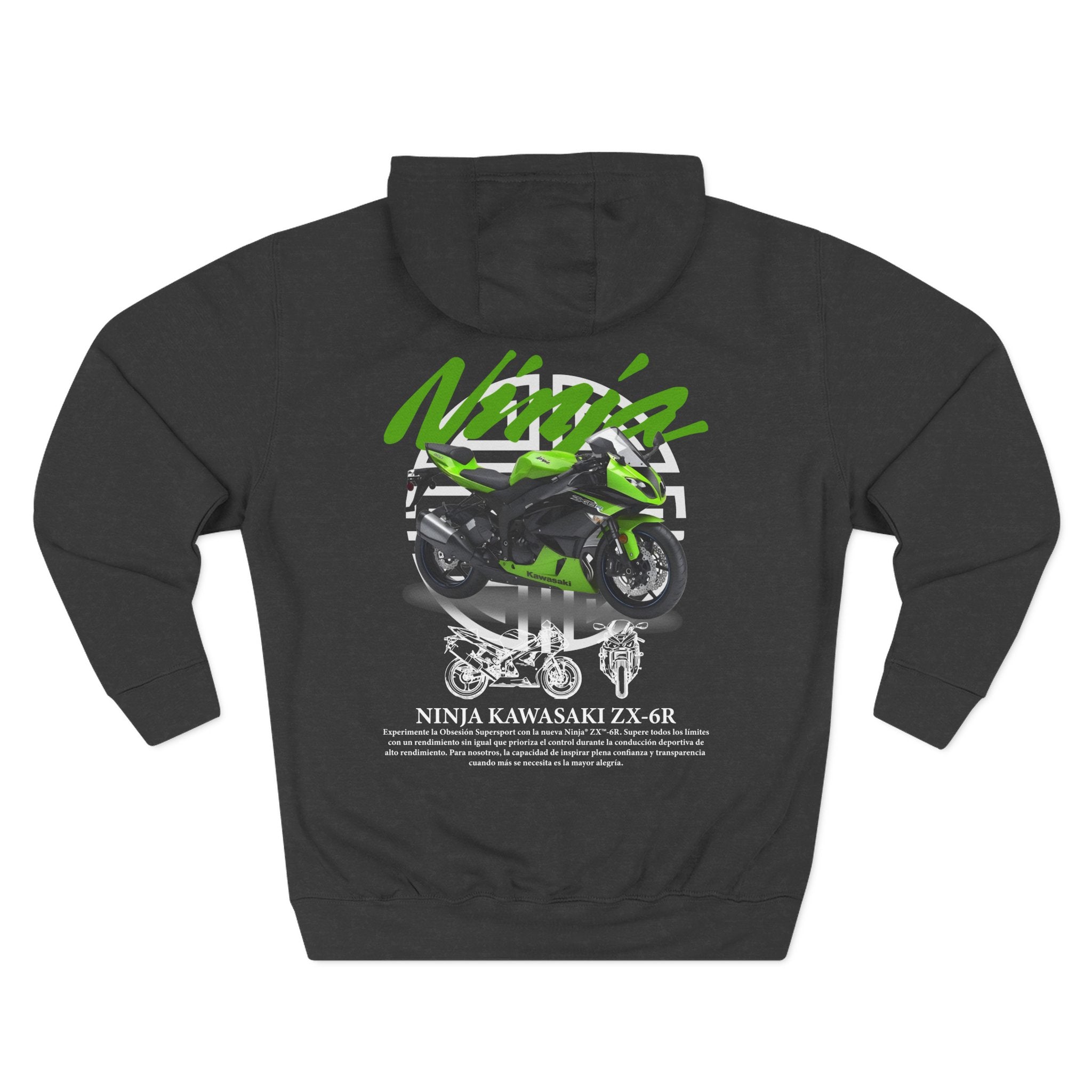 Kawasaki Ninja Motorcycle Hoodie — Green Sportbike Backprint Fleece Hoodie