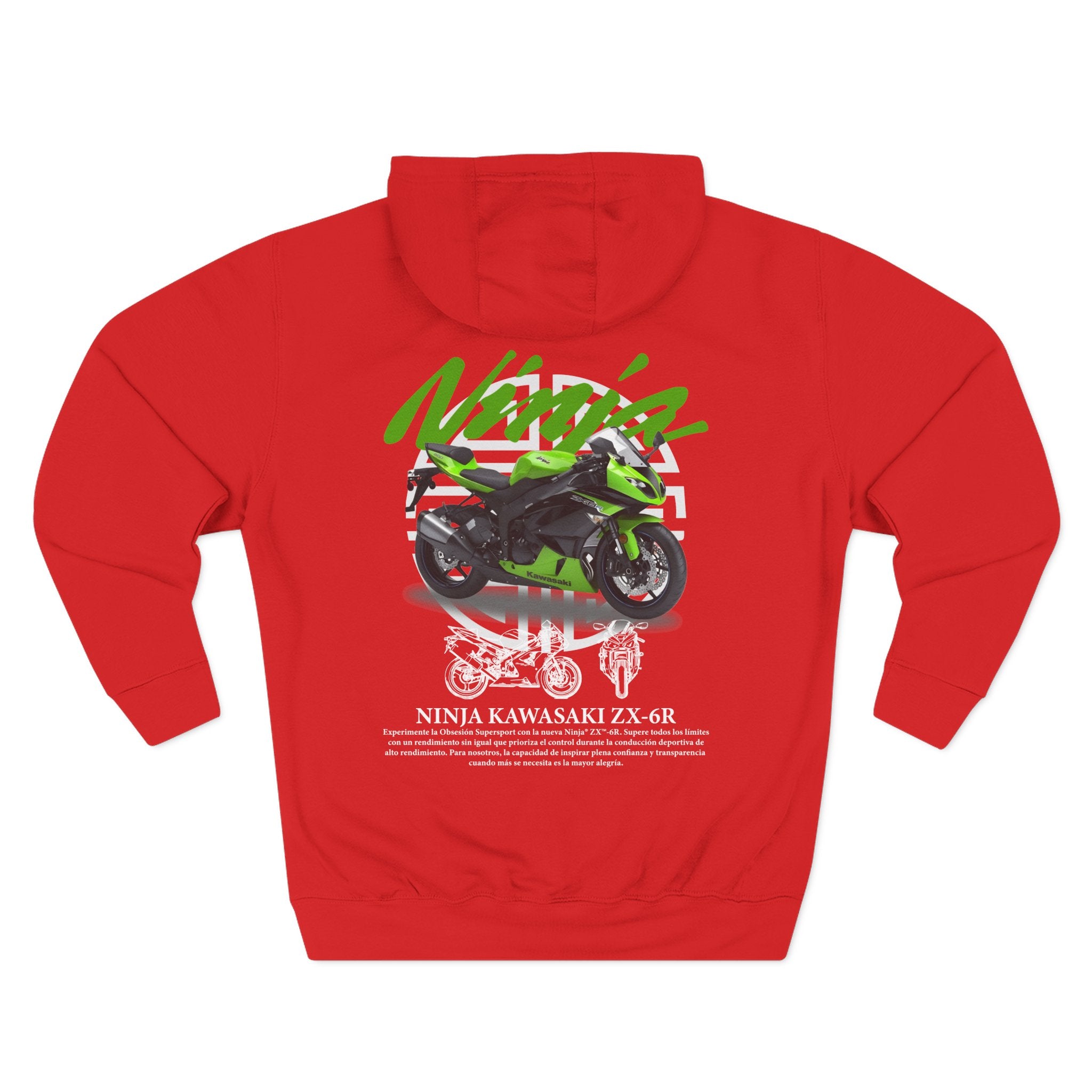 Kawasaki Ninja Motorcycle Hoodie — Green Sportbike Backprint Fleece Hoodie