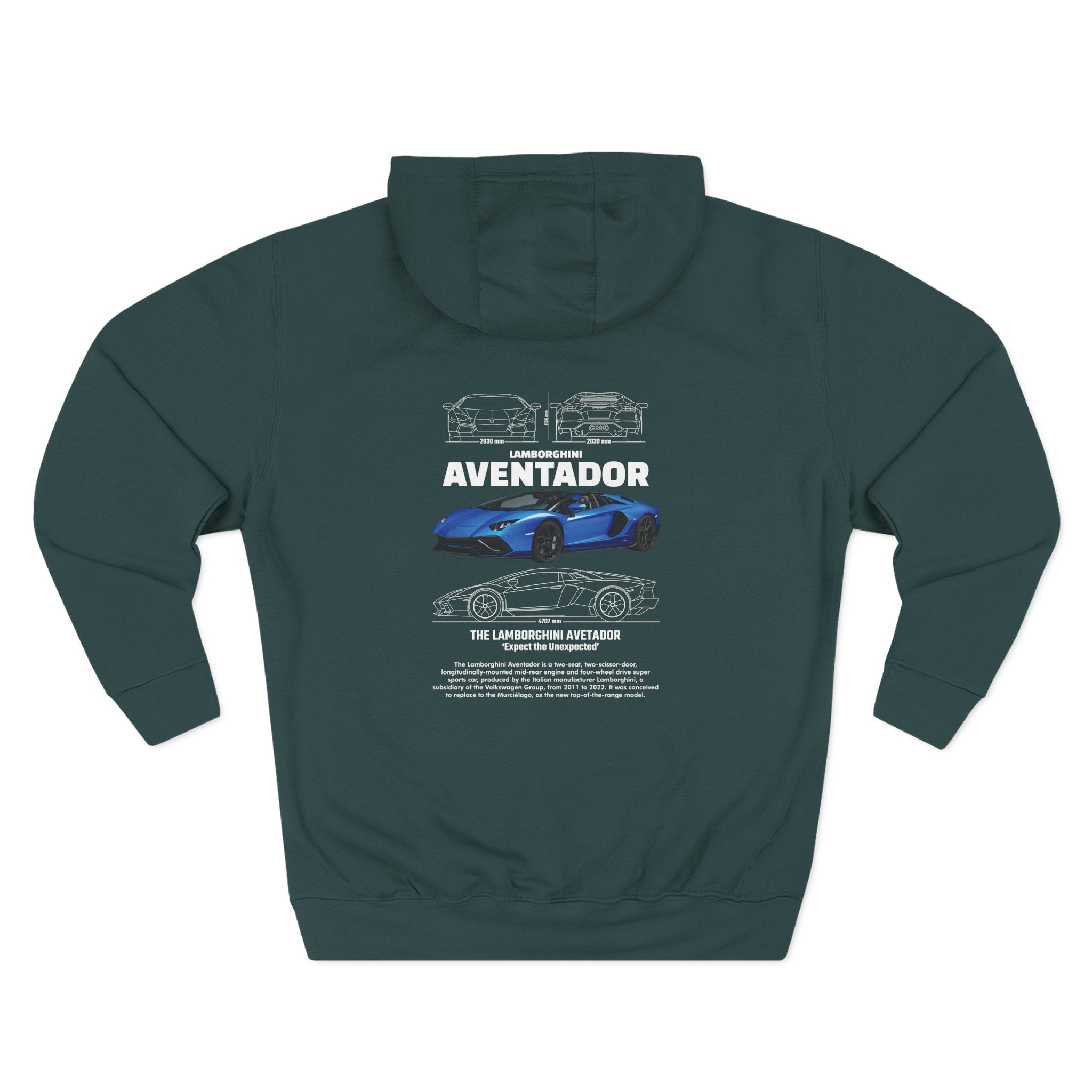 Aventador Supercar Hoodie — Blue Lamborghini Graphic Fleece Hoodie