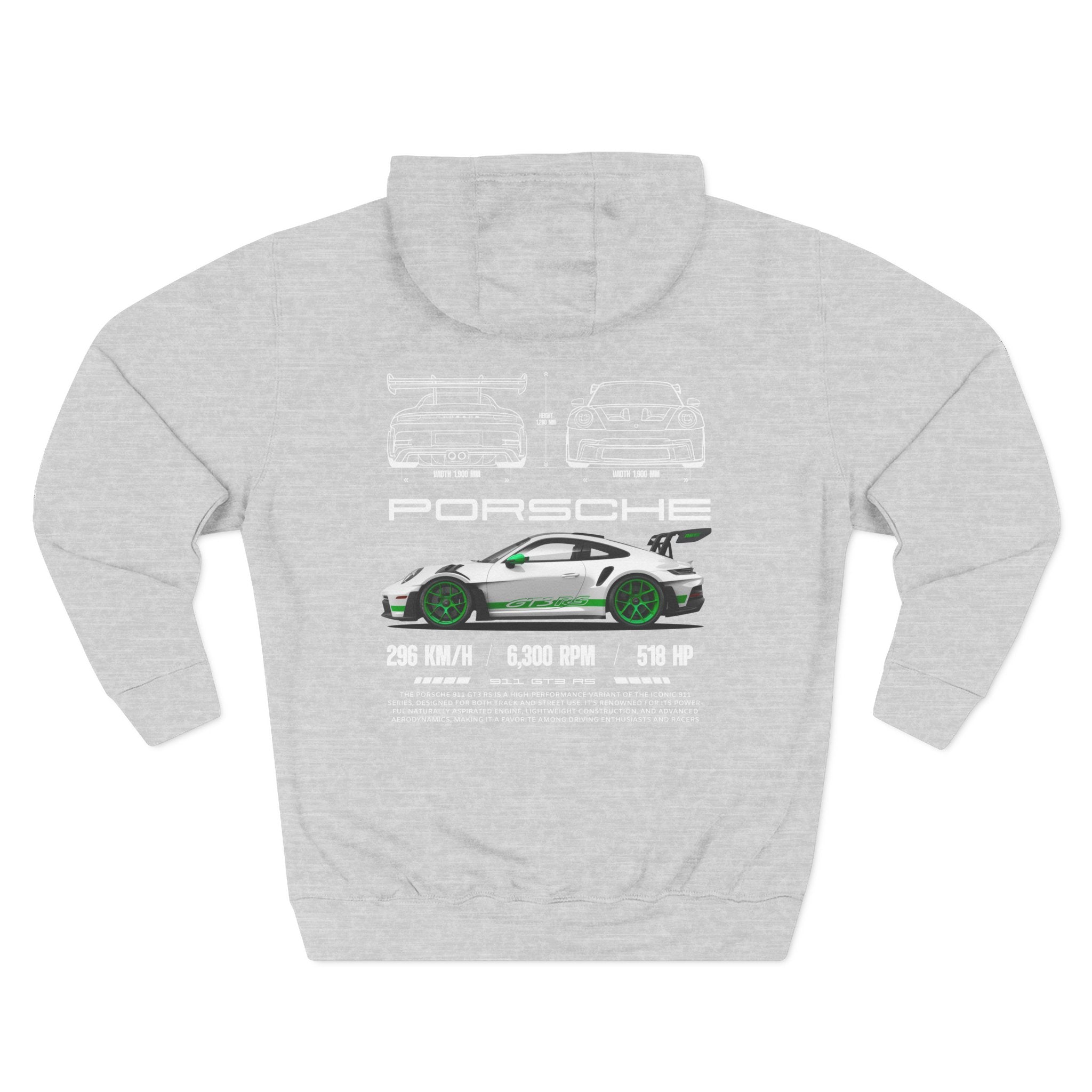 Porsche GT3 Cup Race Car Hoodie — Three-Panel Fleece Racing Graphic Hoodie