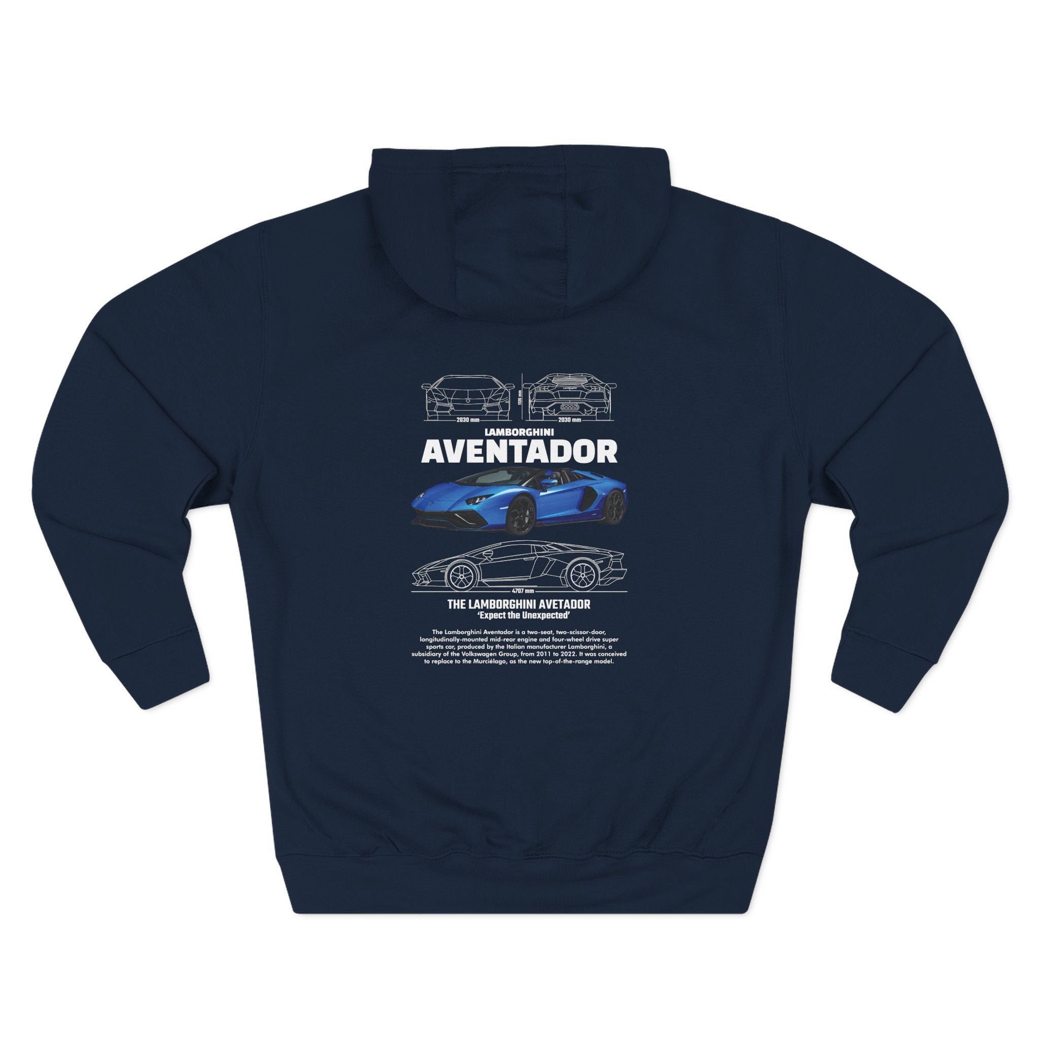 Aventador Supercar Hoodie — Blue Lamborghini Graphic Fleece Hoodie