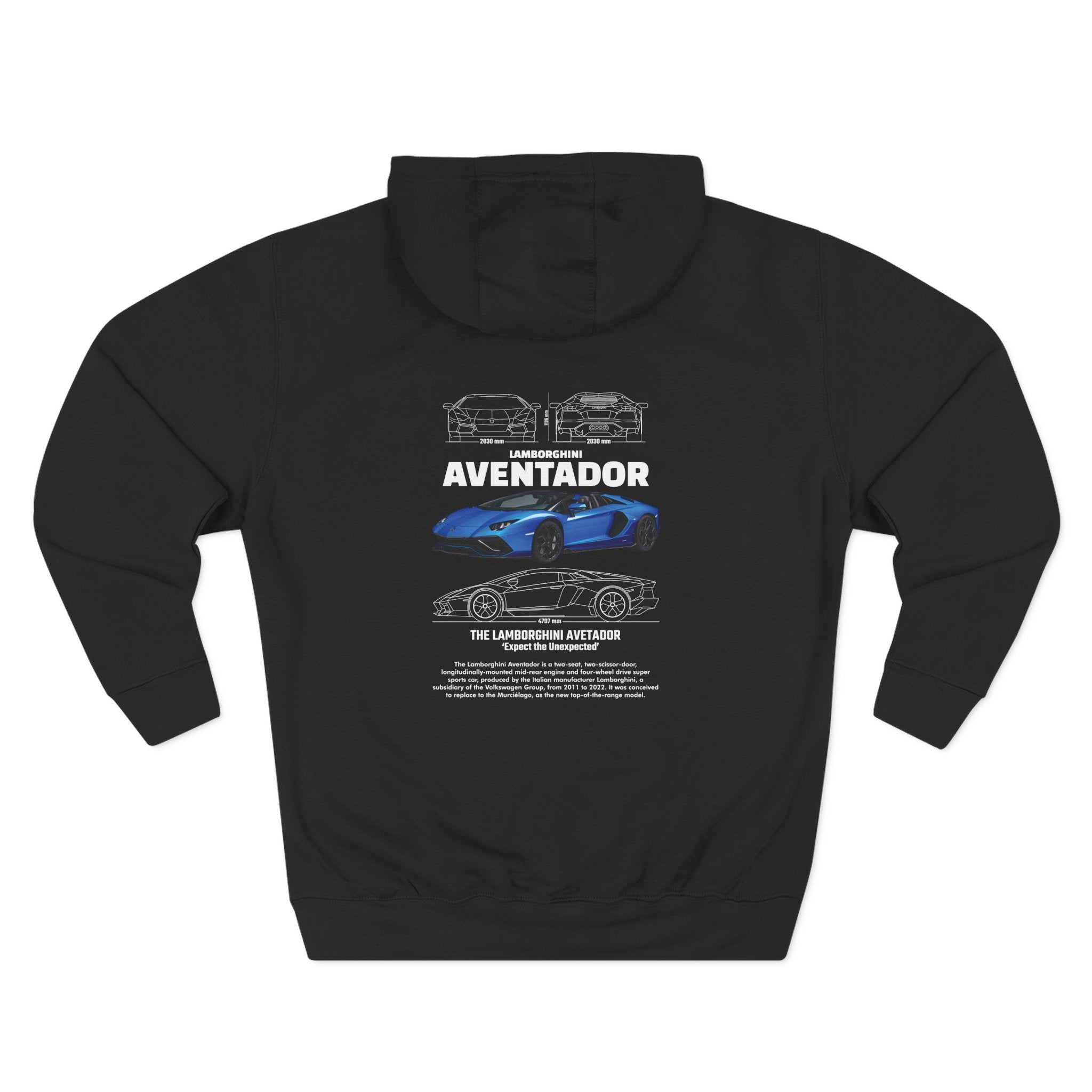 Aventador Supercar Hoodie — Blue Lamborghini Graphic Fleece Hoodie