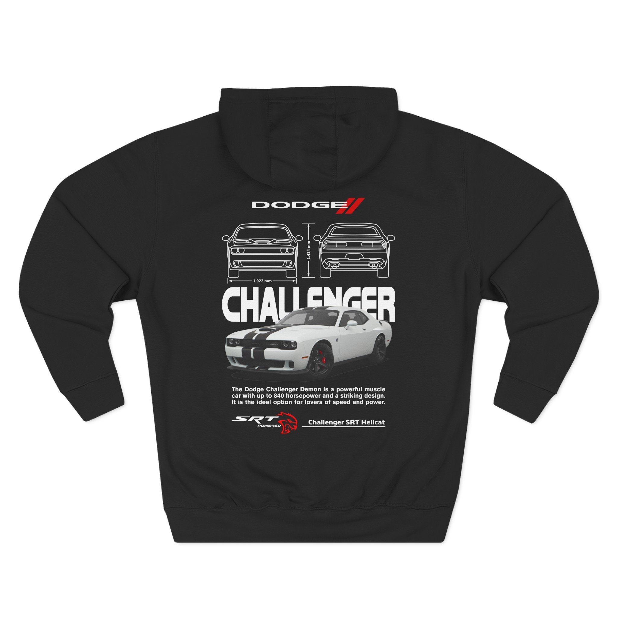 Challenger Muscle Car Hoodie — Dodge Graphic Three-Panel Fleece Pullover