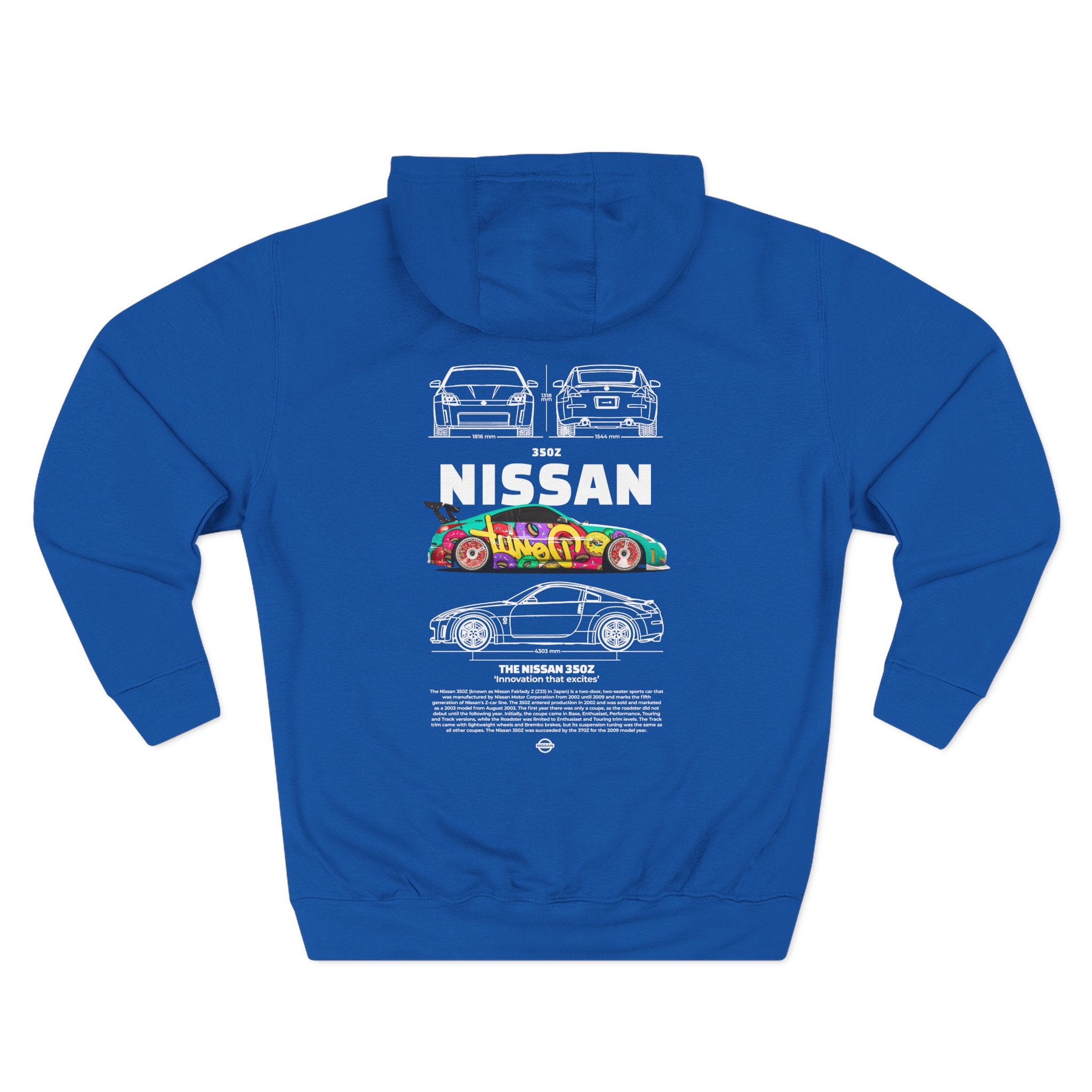 Nissan Skyline Retro Race Car Hoodie — Colorful JDM Graphic Back Print